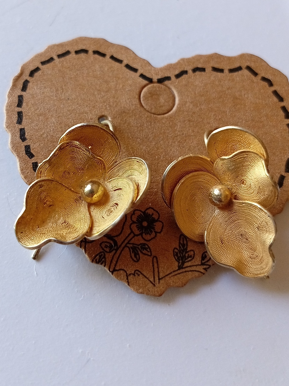 Gold Flower Petal Sterling Silver Earrings